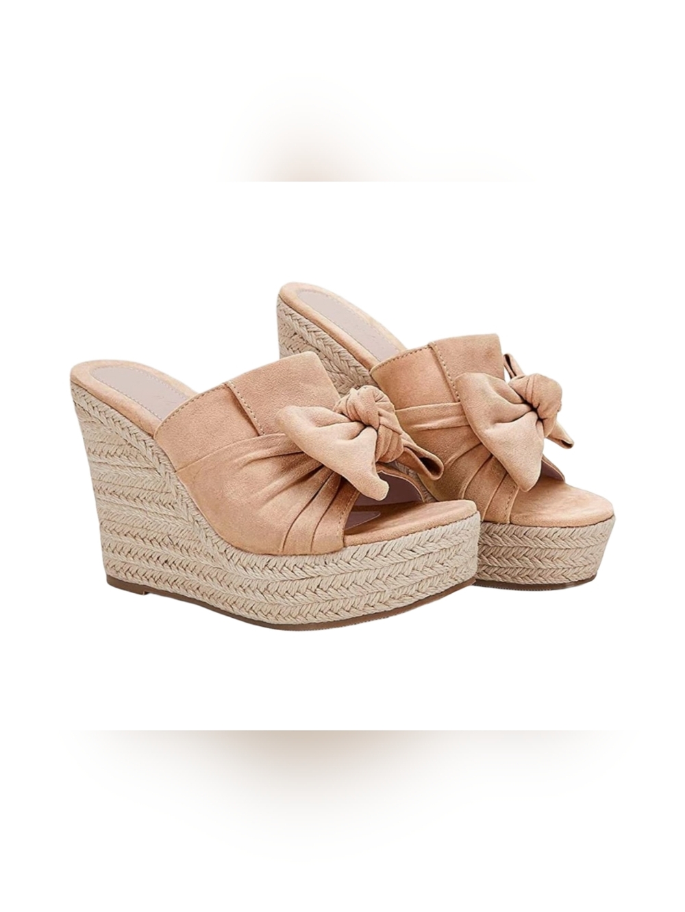 Knotted Espadrille Wedge Slides in Tan